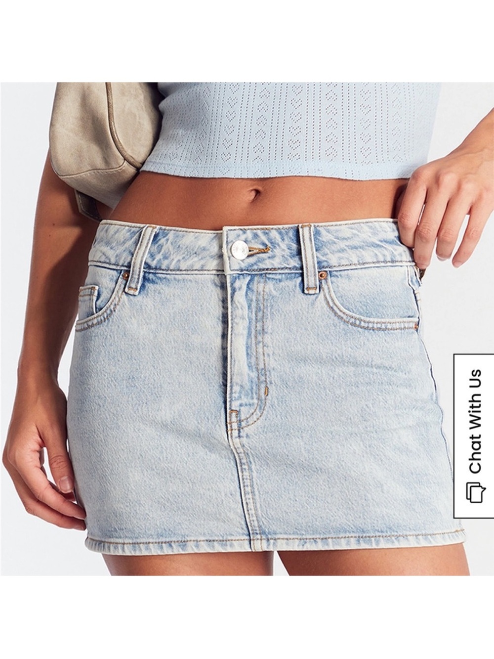 PacSun Light Wash Denim Mini Skirt - Light Blue